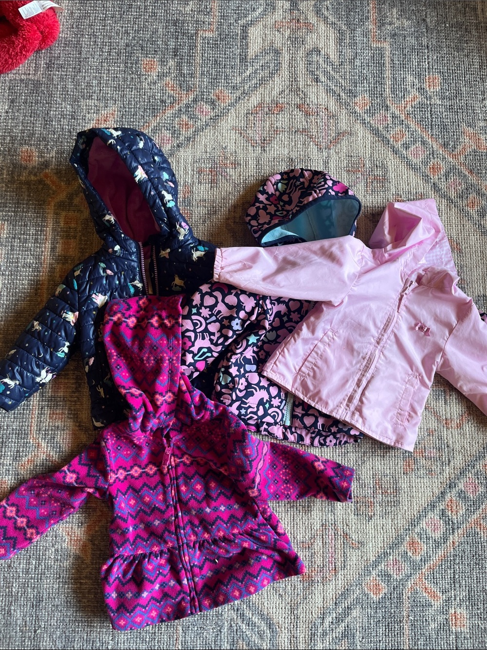 Carter's Hot Pink & Blue Patterned Hooded Fleece Jacket